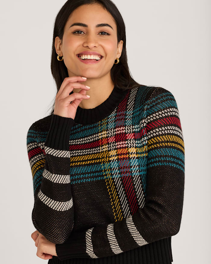 WOMEN'S PLAID MERINO SWEATER